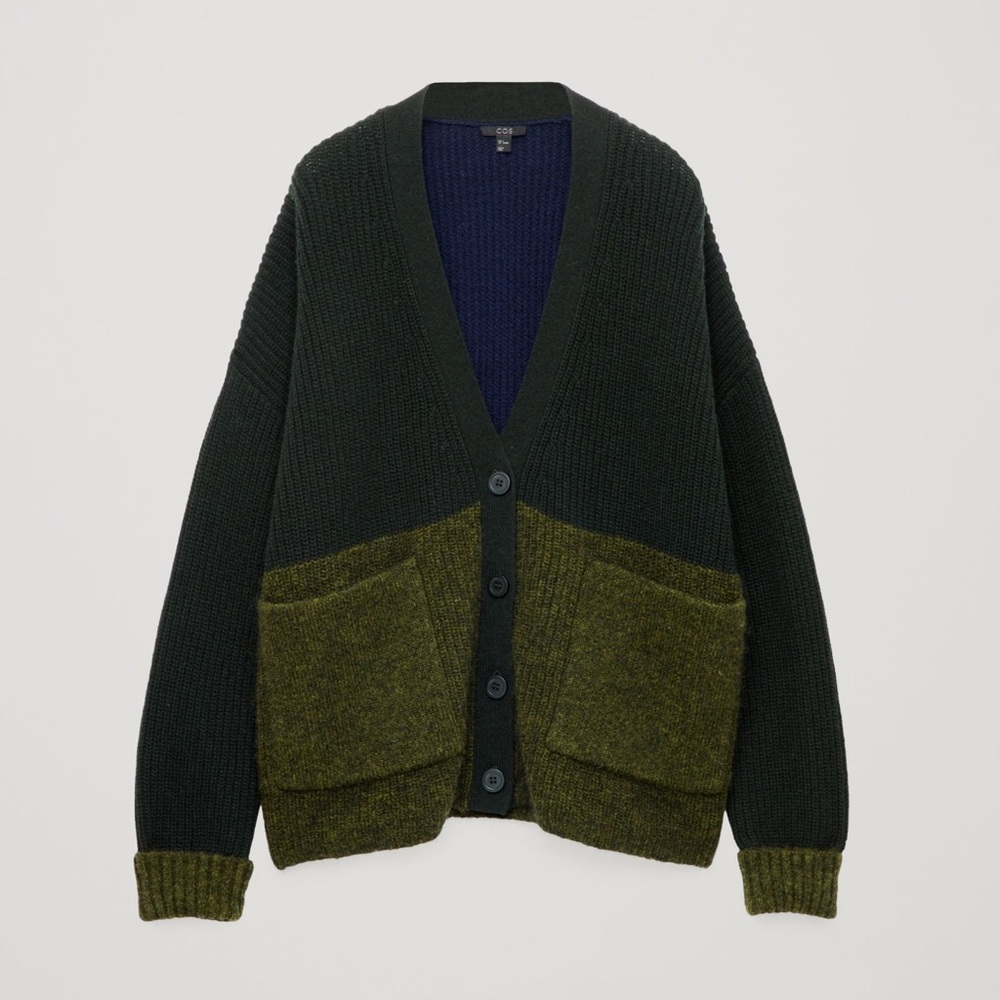 COS Patchwork Colorblock cardigan green XS